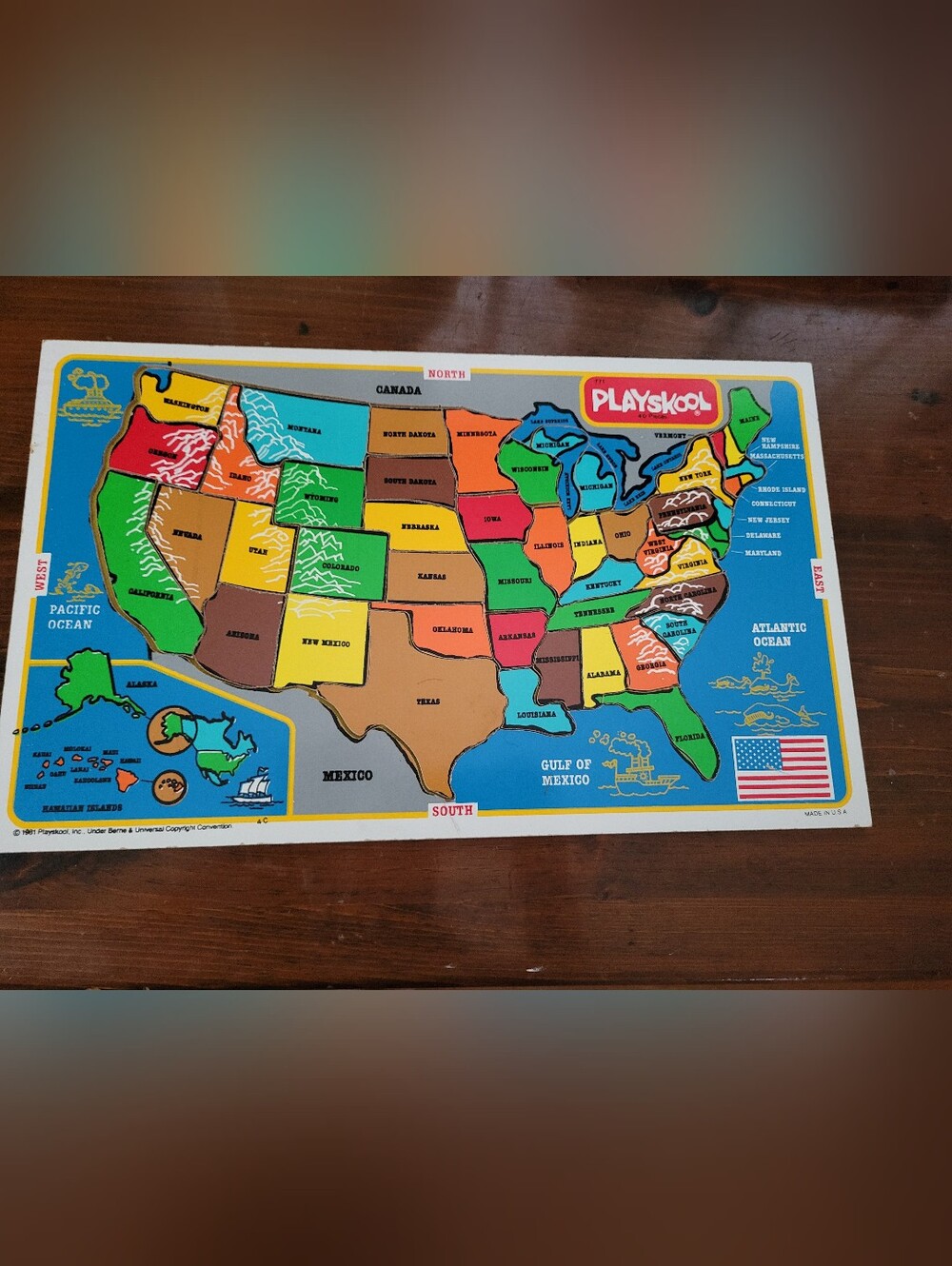 1981 Playskool Wooden Puzzle US United States Capitol Map 100% Complete Made USA